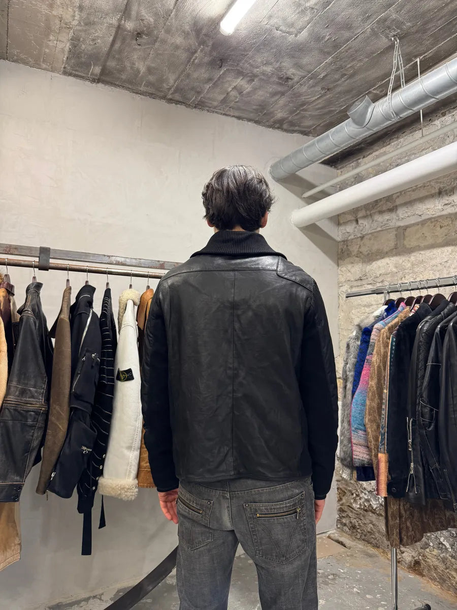 2000s Prada Black Hybride Leather, Nylon & Wool Biker Jacket (L) 9