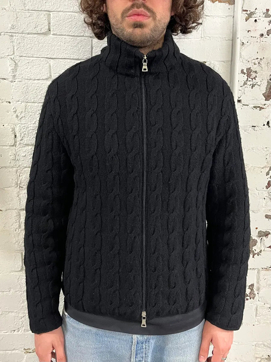 2000s Prada Black Knit Wool Jacket KEwMHRl 1