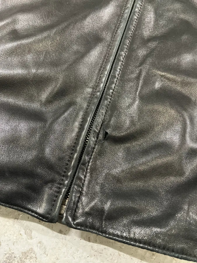 2000s Prada Black Lamb Leather Hooded Nylon Jacket (M) 10