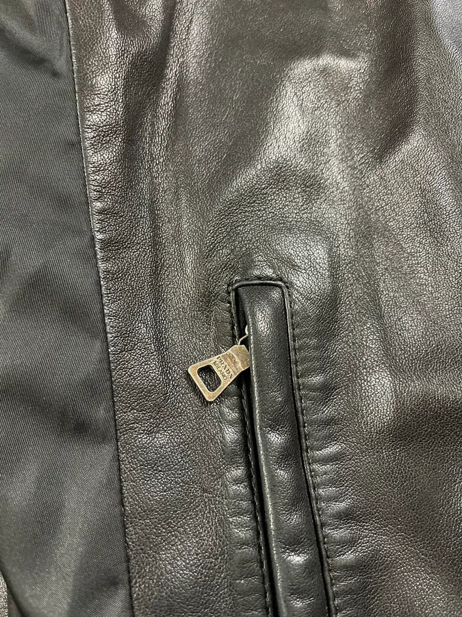 2000s Prada Black Lamb Leather Hooded Nylon Jacket (M) 5