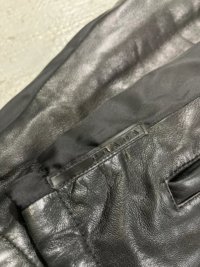 2000s Prada Black Lamb Leather Hooded Nylon Jacket (M) 6