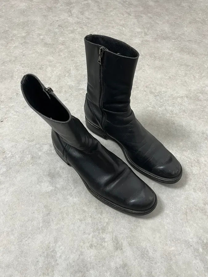 2000s Prada Black Leather Ankle Boots WzuPnjR 3