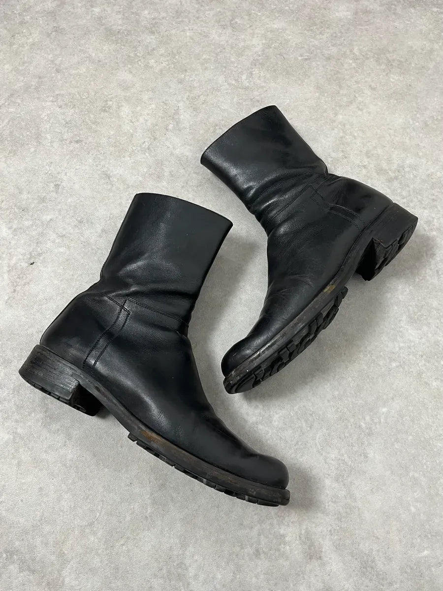 2000s Prada Black Leather Ankle Boots WzuPnjR 4