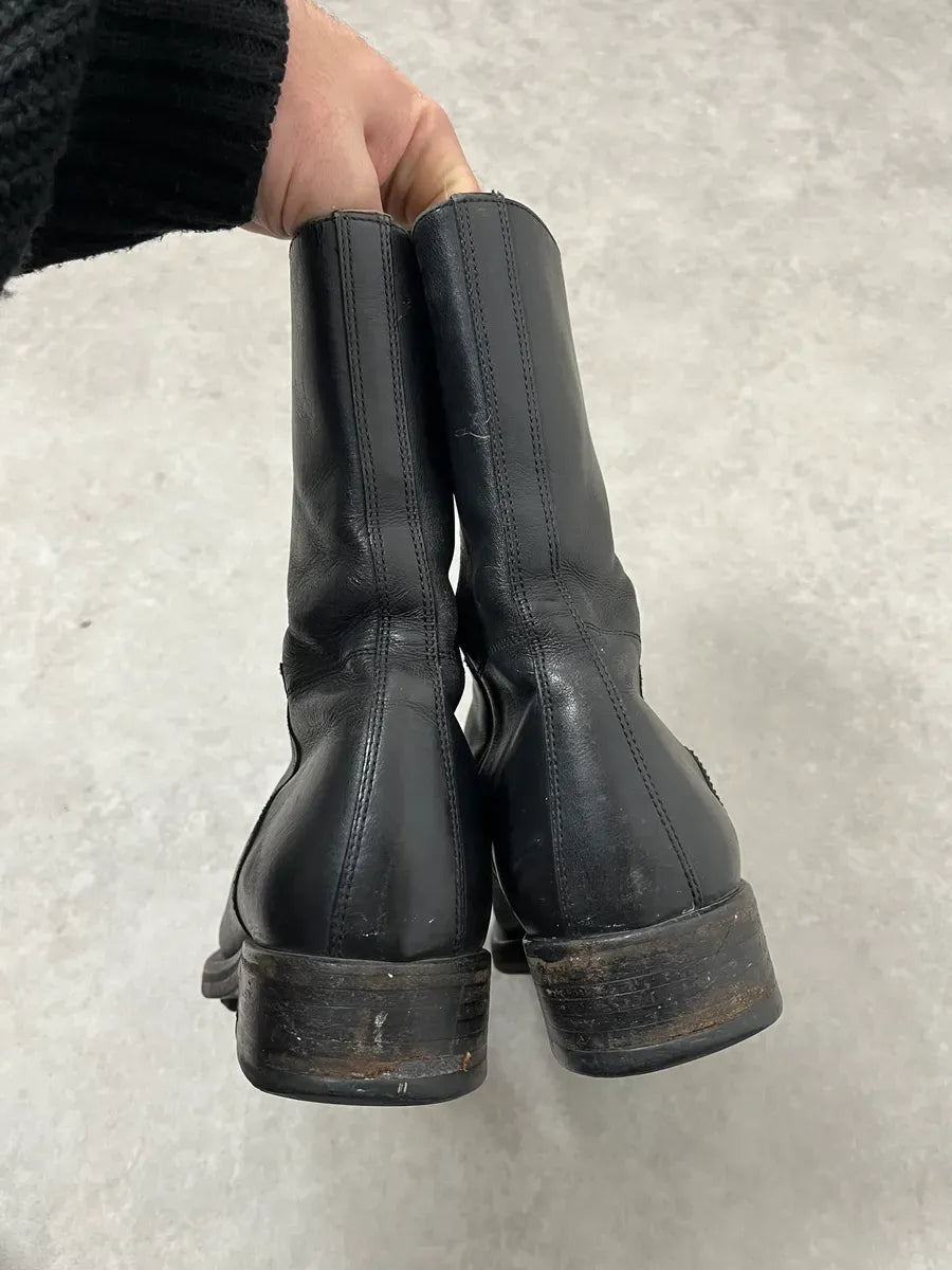 2000s Prada Black Leather Ankle Boots WzuPnjR 7