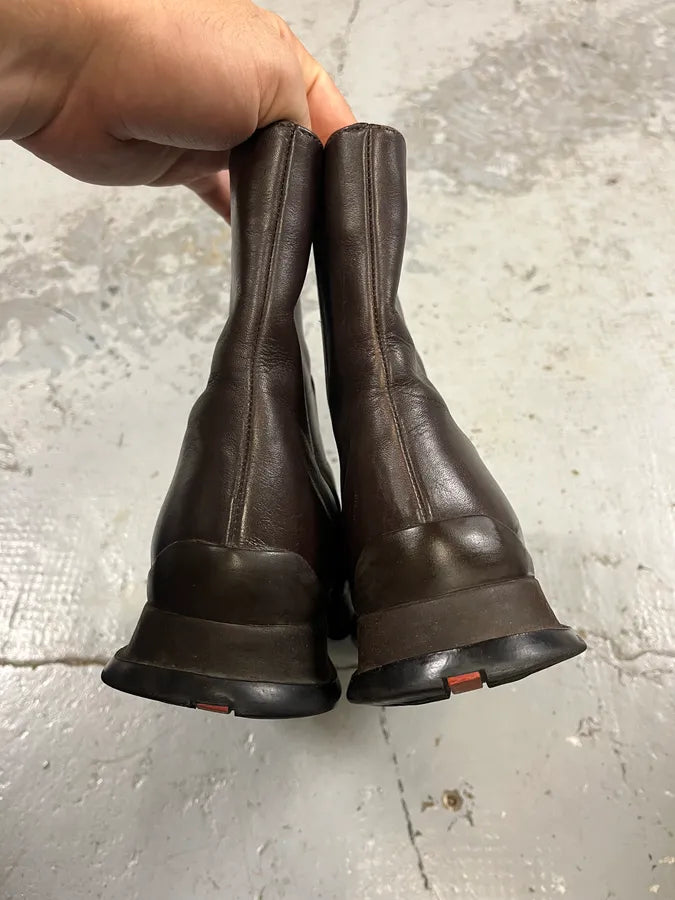 2000s Prada Dark Brown Leather Ankle Boots twWaBhM 7