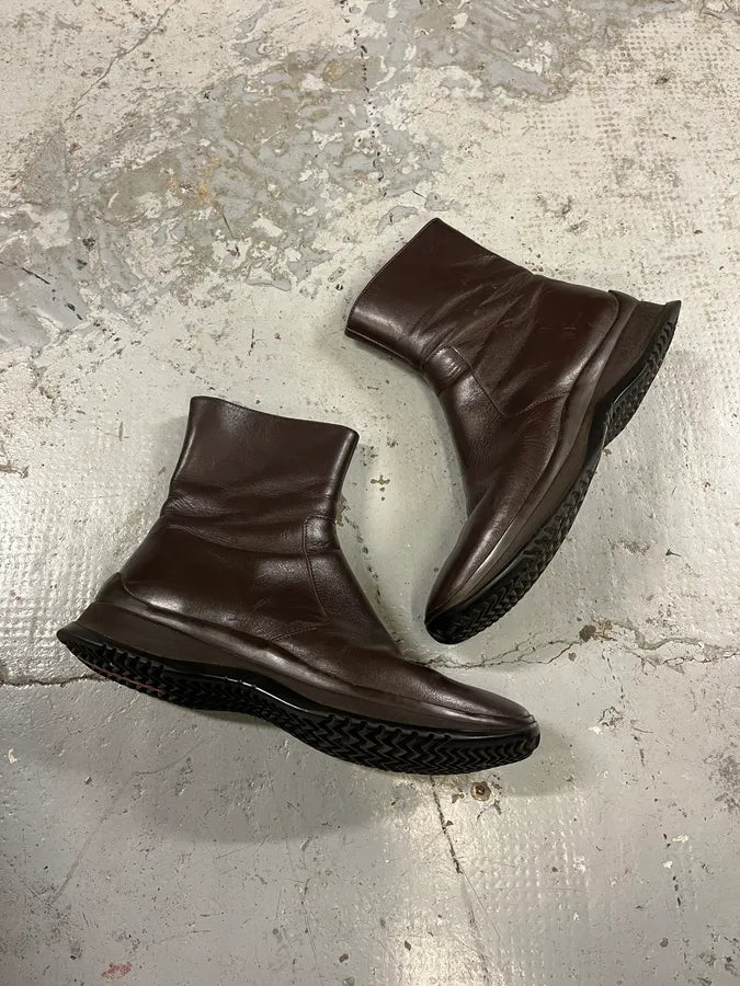2000s Prada Dark Brown Leather Ankle Boots twWaBhM 2