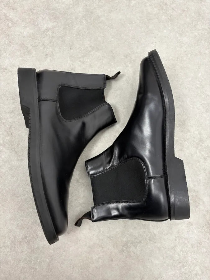 2000s Prada Black Leather Ankle Boots kkQiCtw 5