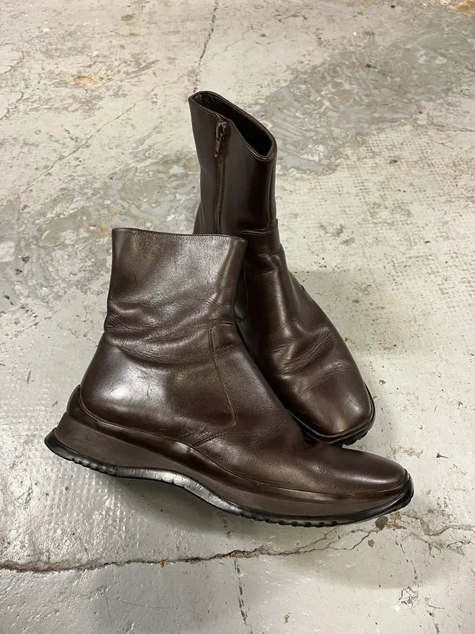 2000s Prada Dark Brown Leather Ankle Boots twWaBhM 4