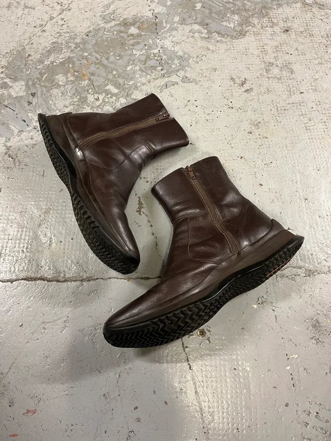 2000s Prada Dark Brown Leather Ankle Boots twWaBhM 5