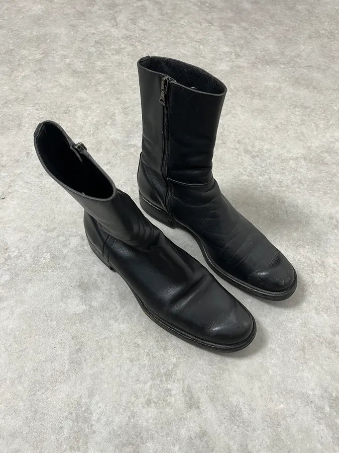 2000s Prada Black Leather Ankle Boots WzuPnjR 3