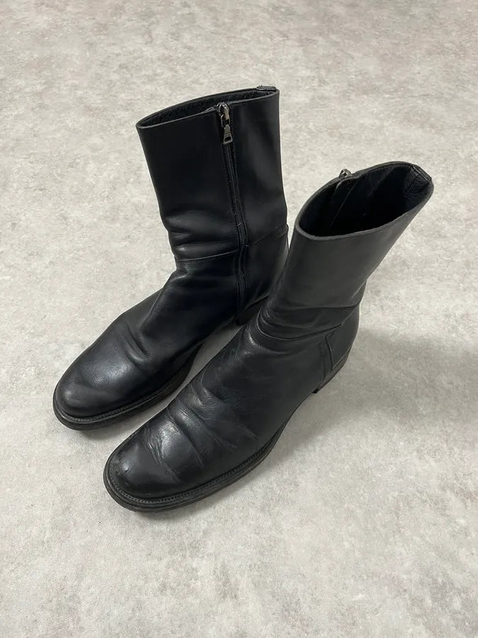 2000s Prada Black Leather Ankle Boots WzuPnjR 5