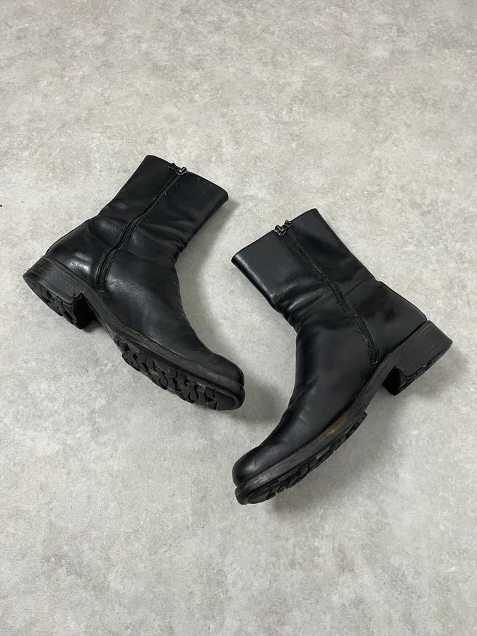 2000s Prada Black Leather Ankle Boots WzuPnjR 6