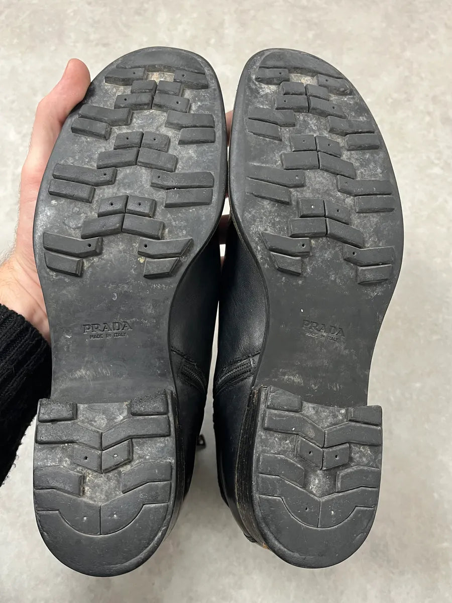 2000s Prada Black Leather Ankle Boots WzuPnjR 8