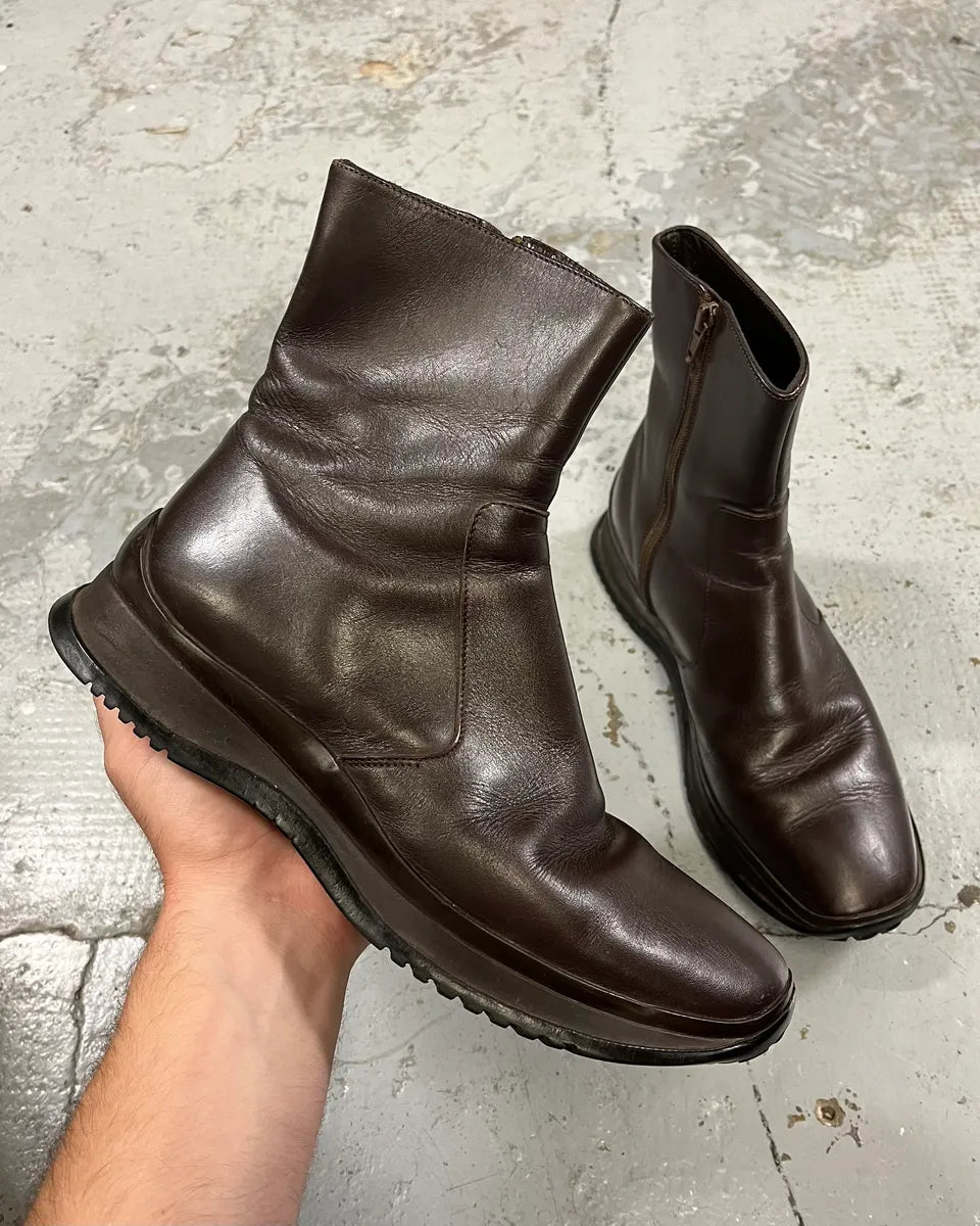 2000s Prada Dark Brown Leather Ankle Boots twWaBhM 0