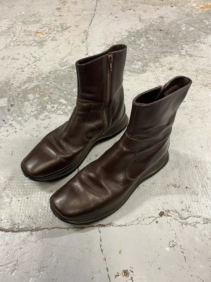 2000s Prada Dark Brown Leather Ankle Boots twWaBhM 3