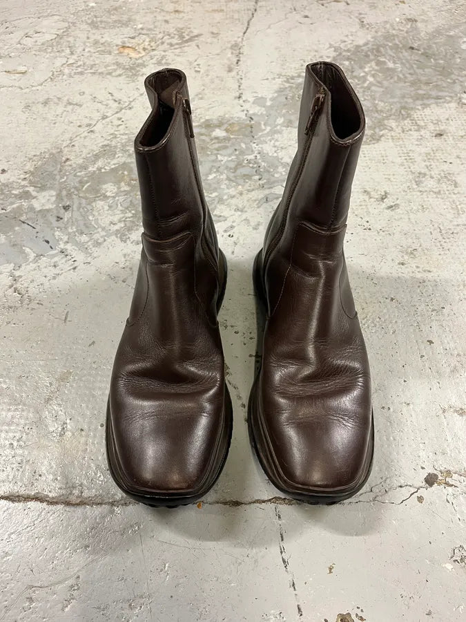 2000s Prada Dark Brown Leather Ankle Boots twWaBhM 1