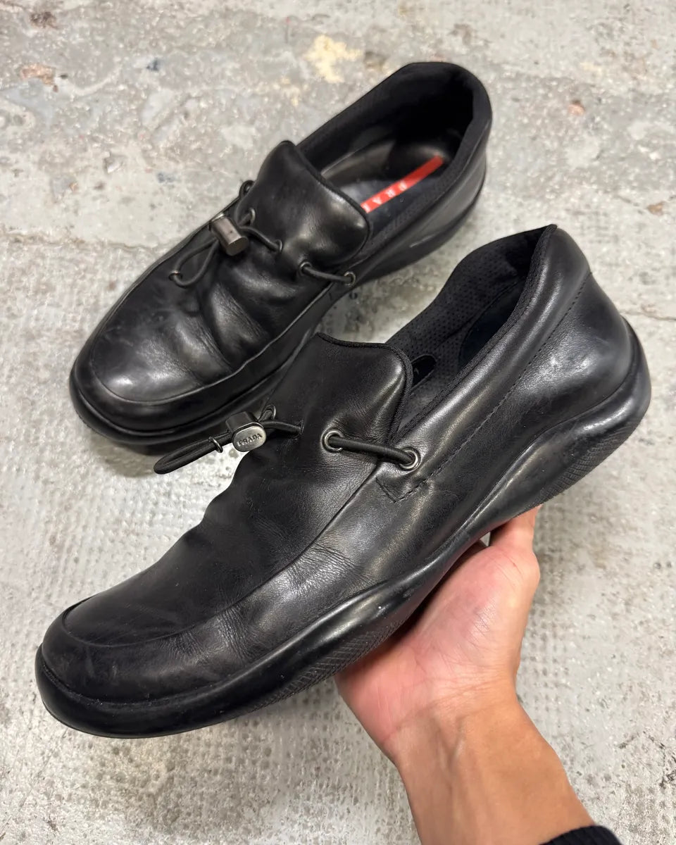 2000s Prada Black Leather Boat Loafers (46eu/us12) schabfo 0