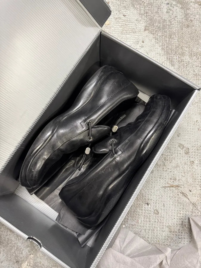 2000s Prada Black Leather Boat Loafers (46eu/us12) schabfo 1