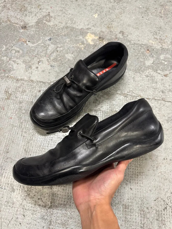 2000s Prada Black Leather Boat Loafers (46eu/us12) schabfo 2