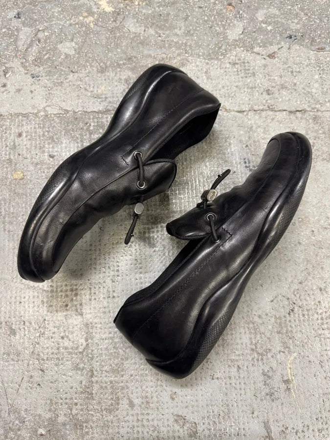 2000s Prada Black Leather Boat Loafers (46eu/us12) schabfo 3