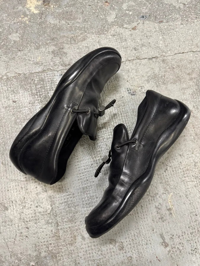 2000s Prada Black Leather Boat Loafers (46eu/us12) schabfo 4
