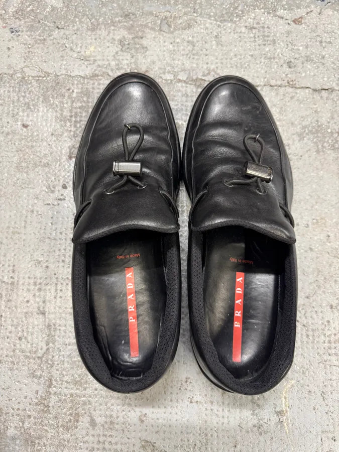 2000s Prada Black Leather Boat Loafers (46eu/us12) schabfo 5