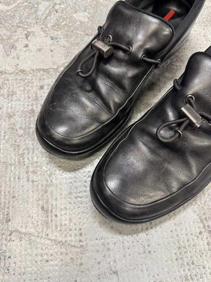 2000s Prada Black Leather Boat Loafers (46eu/us12) schabfo 6