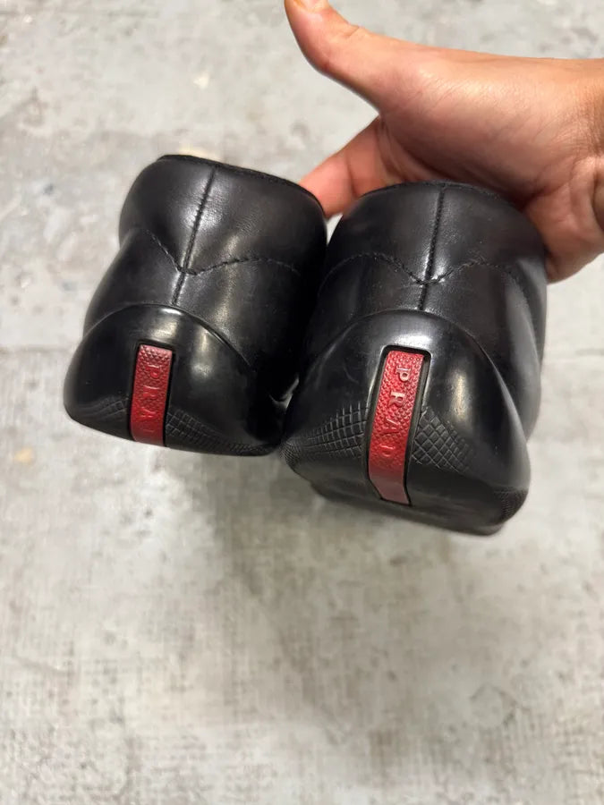 2000s Prada Black Leather Boat Loafers (46eu/us12) schabfo 8