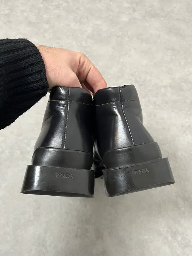 2000s Prada Black Leather  Boots JNFUREN 3