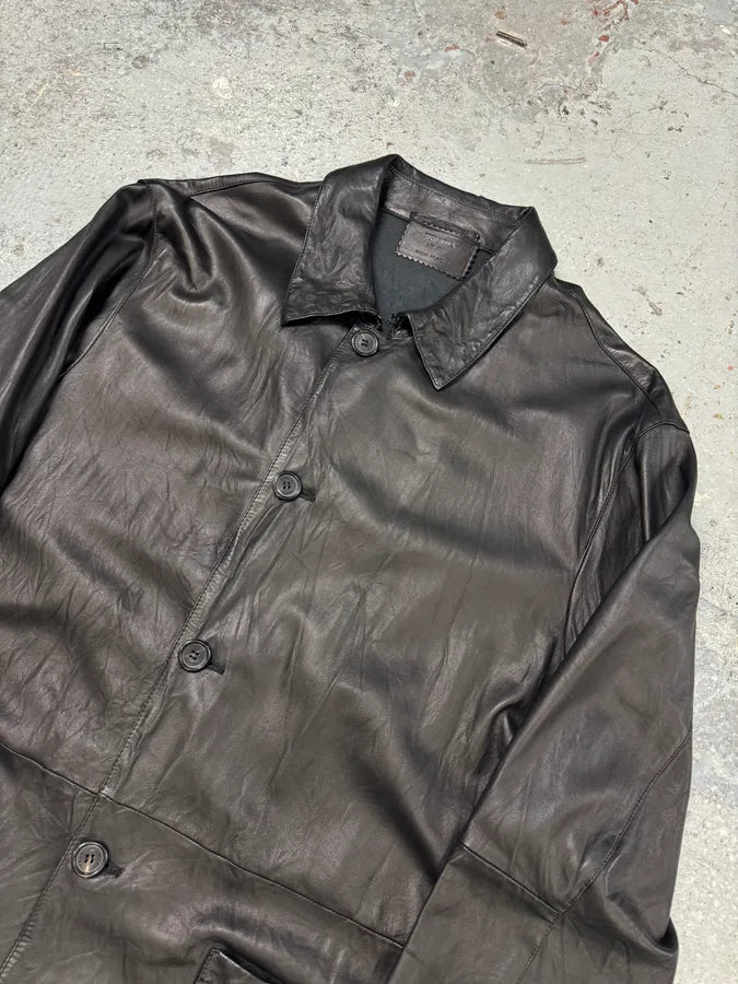 2000s Prada Black Leather Buttoned Minimalist Jacket (M) kttsRsL 1