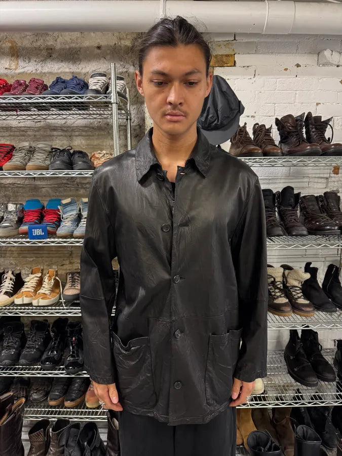 2000s Prada Black Leather Buttoned Minimalist Jacket (M) kttsRsL 2