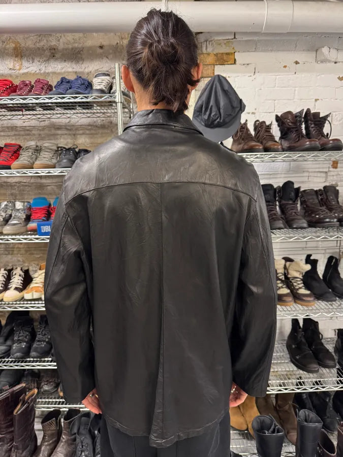2000s Prada Black Leather Buttoned Minimalist Jacket (M) kttsRsL 3