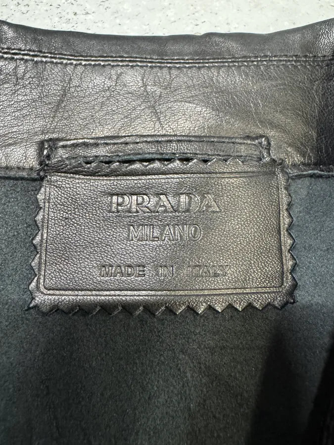 2000s Prada Black Leather Buttoned Minimalist Jacket (M) kttsRsL 4
