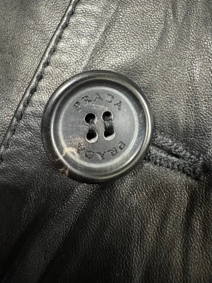 2000s Prada Black Leather Buttoned Minimalist Jacket (M) kttsRsL 5