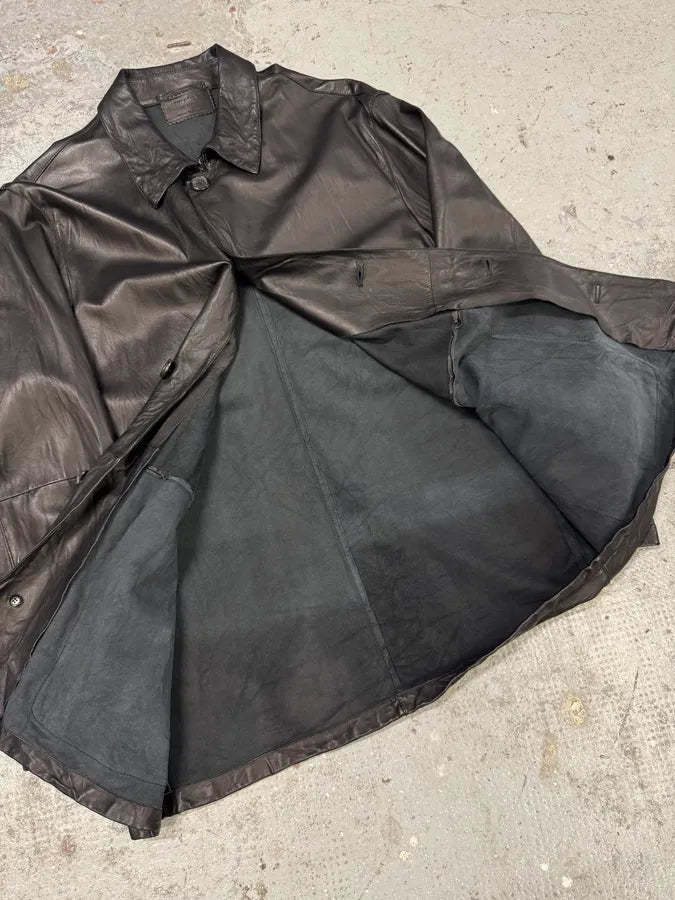 2000s Prada Black Leather Buttoned Minimalist Jacket (M) kttsRsL 6