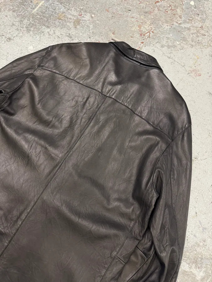 2000s Prada Black Leather Buttoned Minimalist Jacket (M) kttsRsL 7