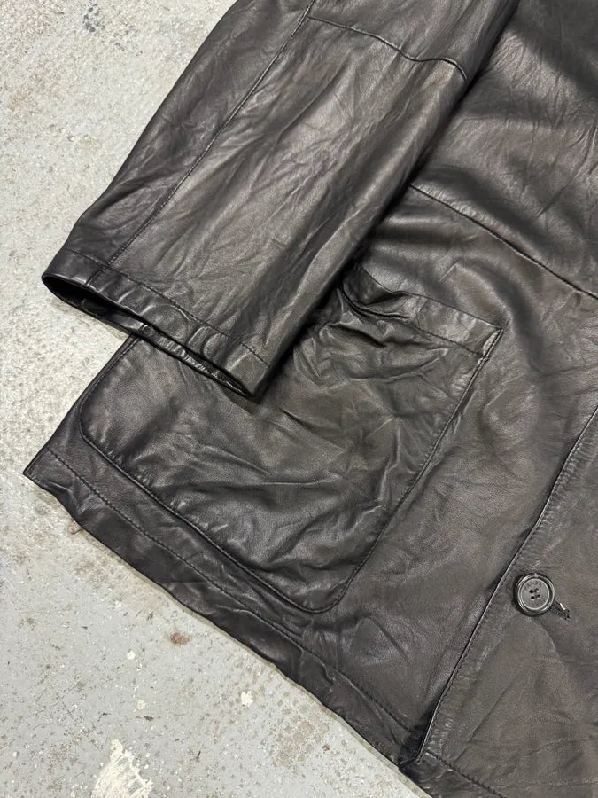 2000s Prada Black Leather Buttoned Minimalist Jacket (M) kttsRsL 9