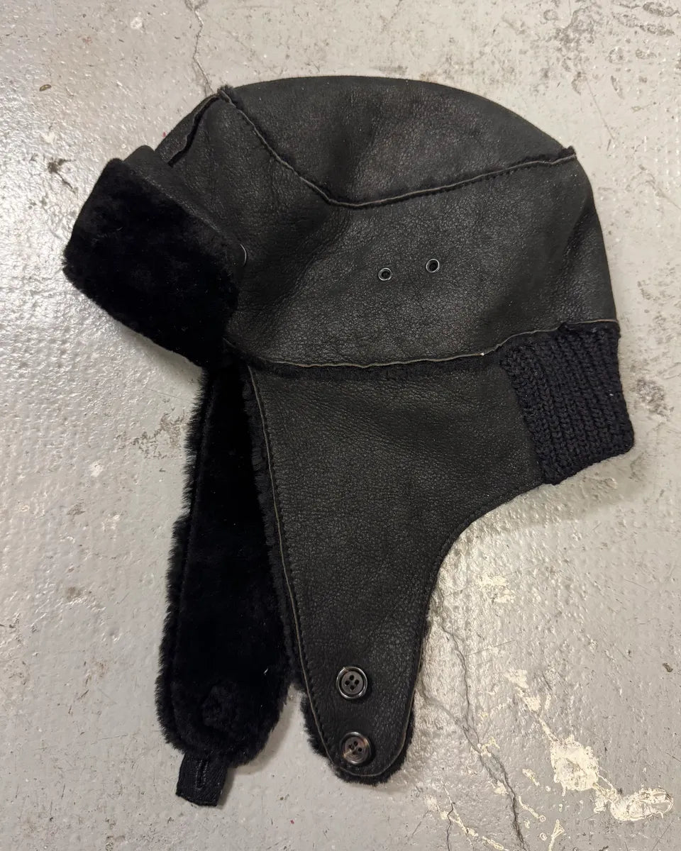 2000s Prada Black Leather Chapka (OS) 0
