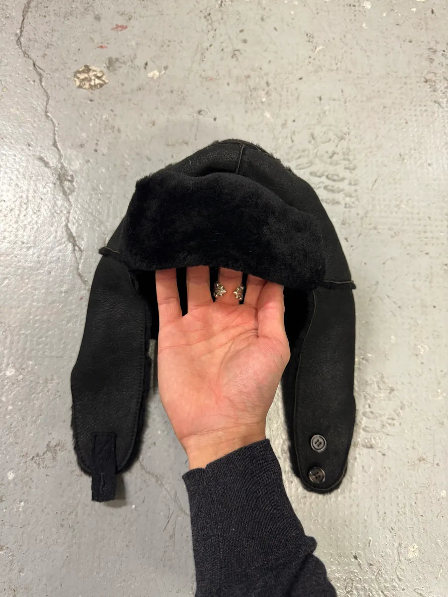 2000s Prada Black Leather Chapka (OS) 2