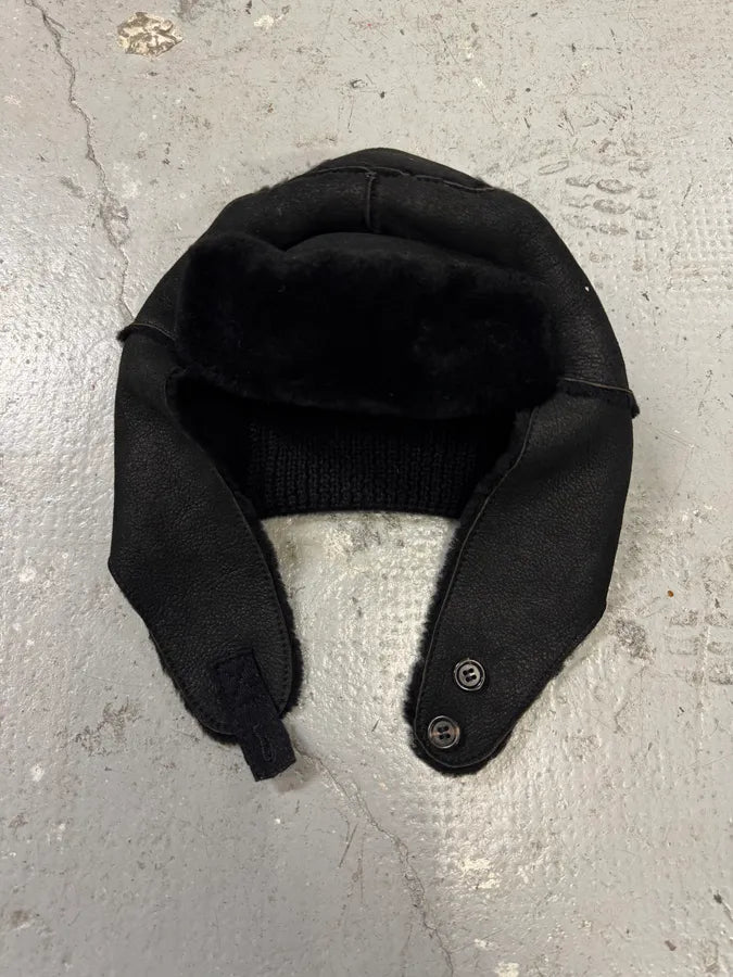 2000s Prada Black Leather Chapka (OS) 4