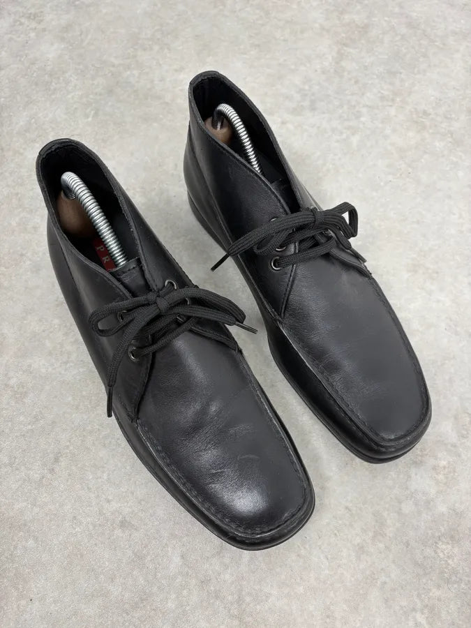 2000s Prada Black Leather Derby Shoes SkfHgRt 5