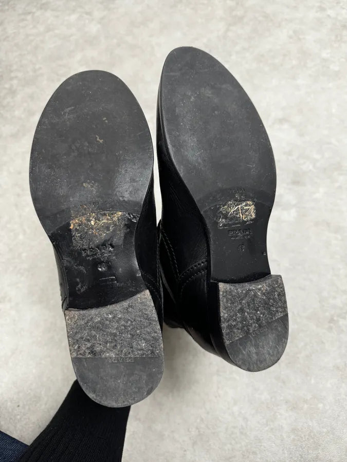 2000s Prada Black Buckle Leather Grained Boots QrwMQud 6