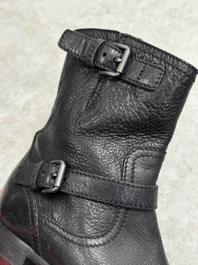 2000s Prada Black Buckle Leather Grained Boots QrwMQud 4