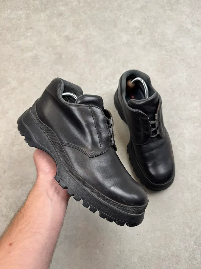 AW1999 Prada Black Leather Lace-up Vibram Boots XMIPqnh 0