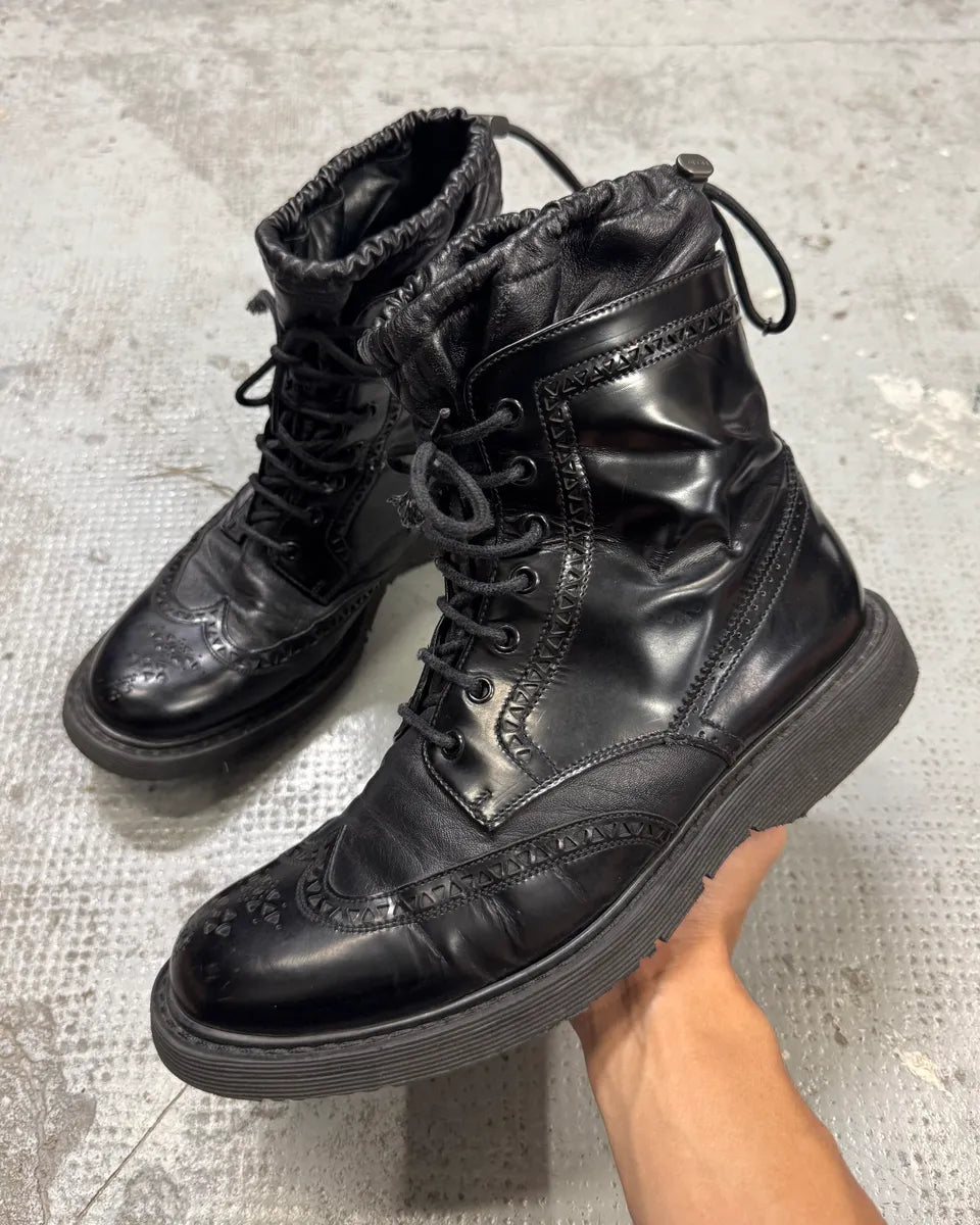2000s Prada Black Leather Laces Boots tojwqEx 0