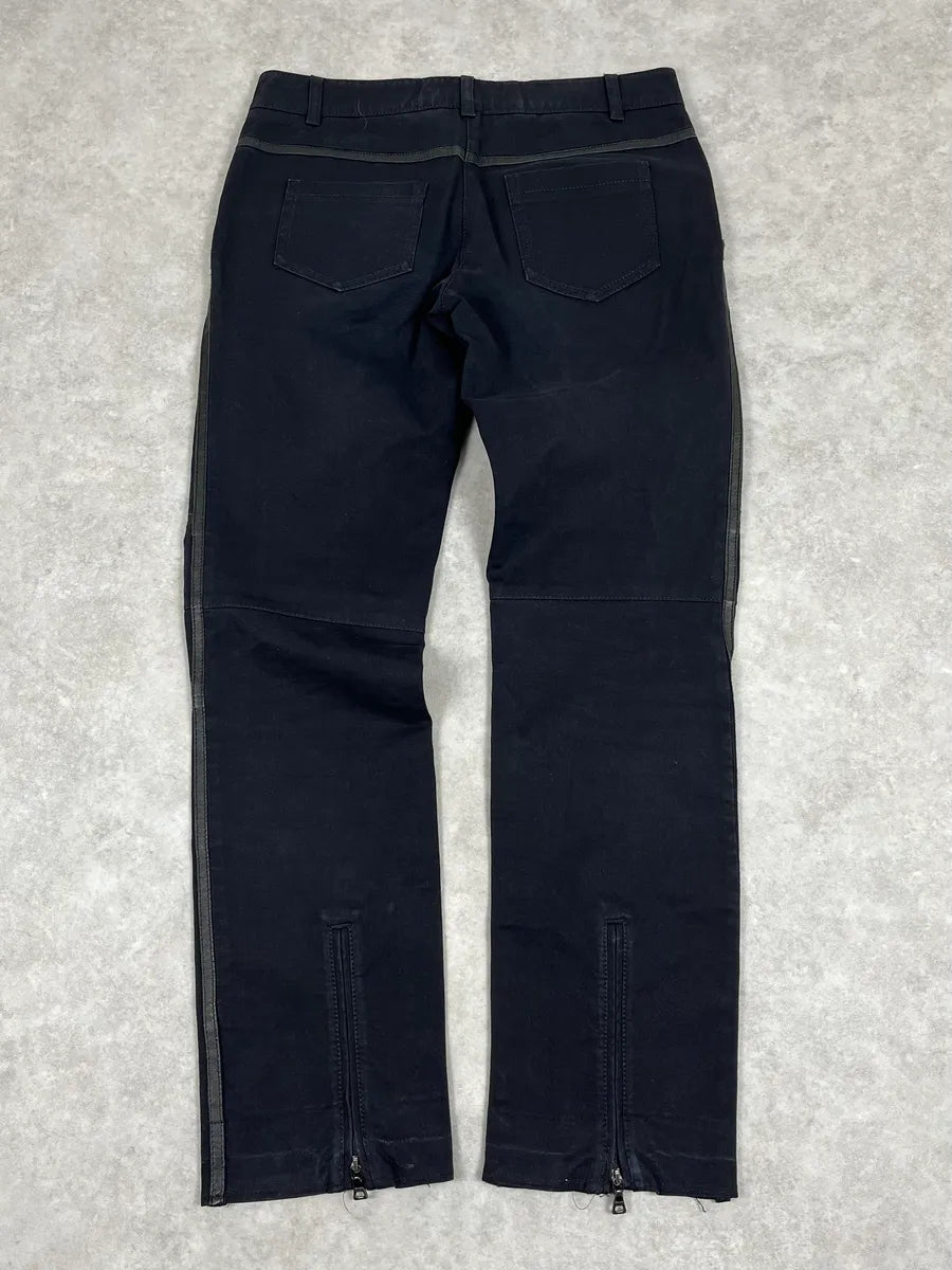 2000s Prada Black Leather Lines Pants rhBNOsO 6
