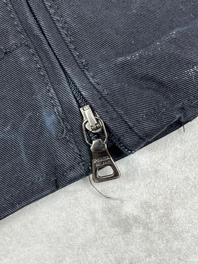 2000s Prada Black Leather Lines Pants rhBNOsO 10