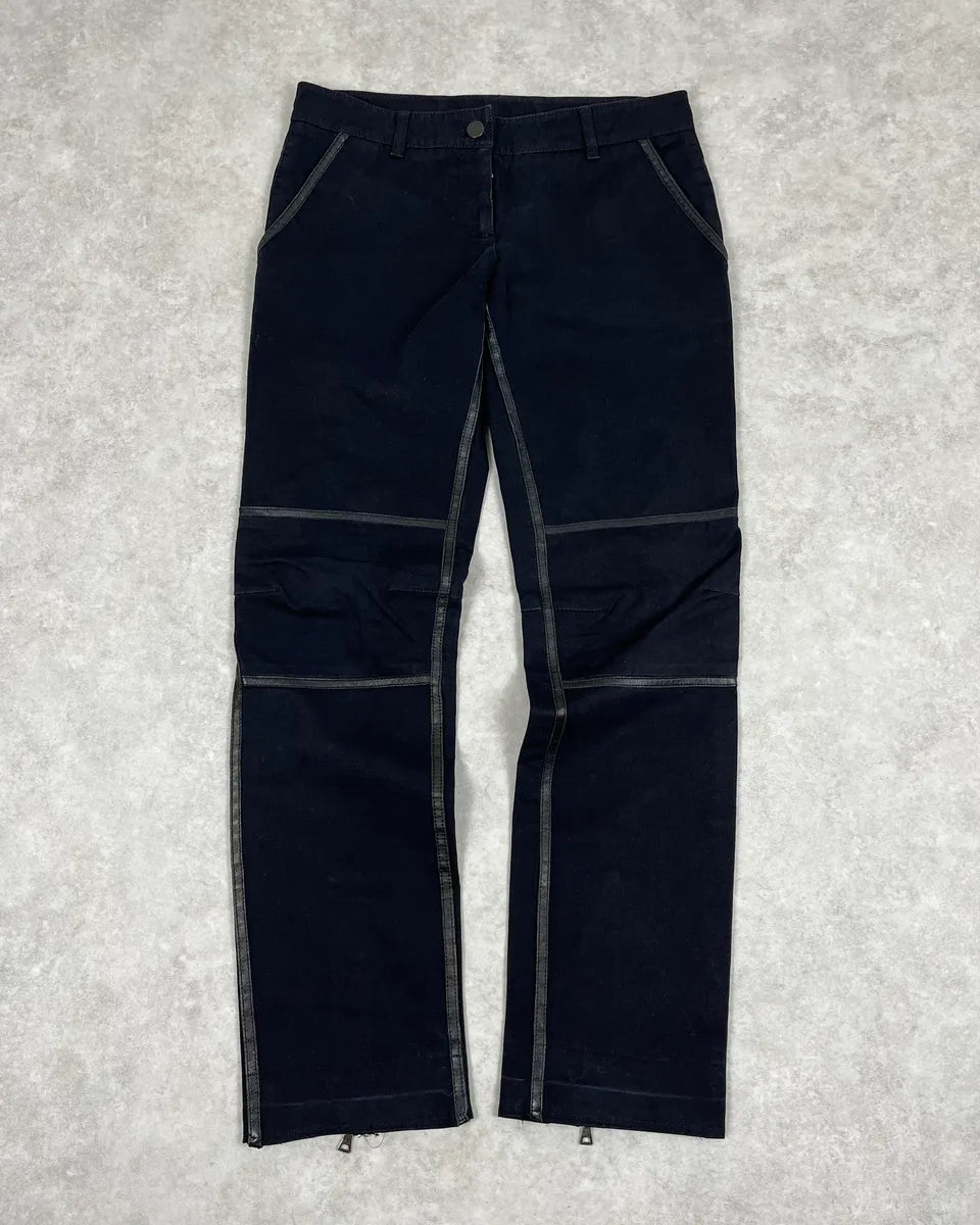 2000s Prada Black Leather Lines Pants rhBNOsO 0