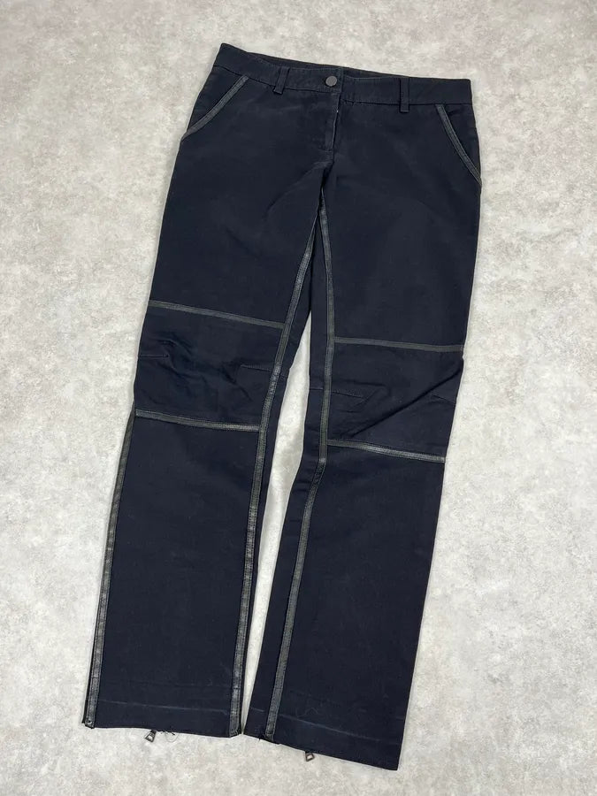 2000s Prada Black Leather Lines Pants rhBNOsO 4