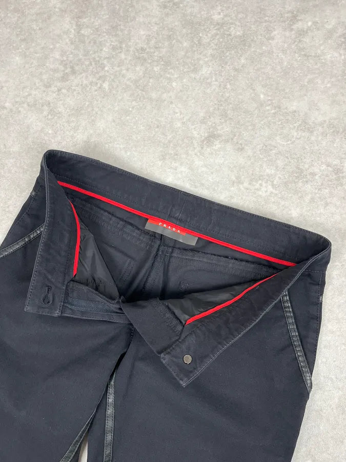 2000s Prada Black Leather Lines Pants rhBNOsO 8